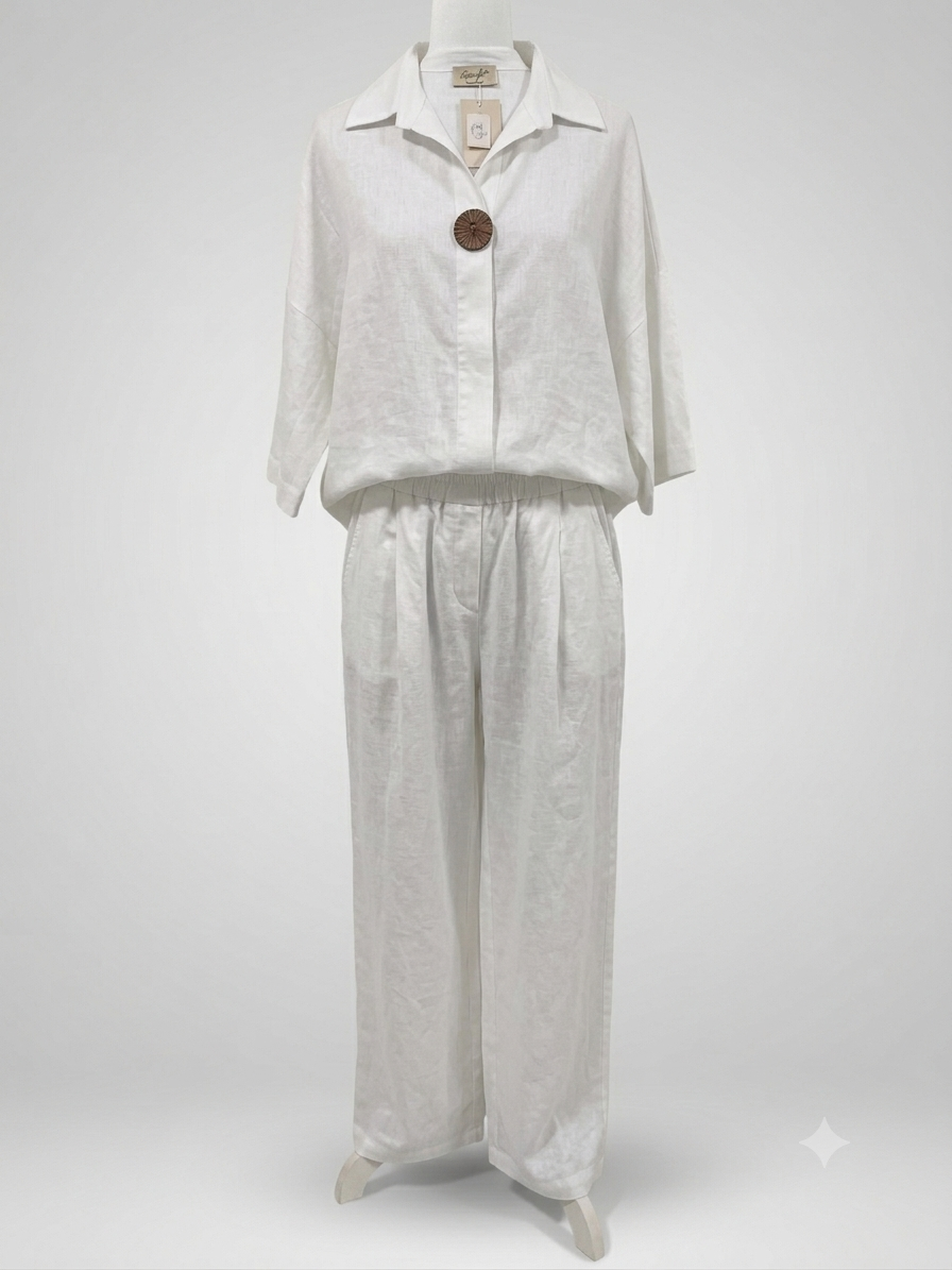 Linen Button-Up & Wide-Leg Pants Set