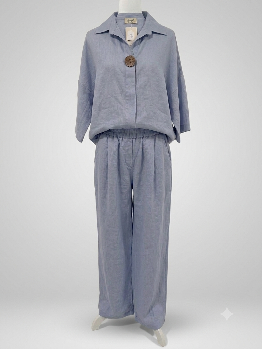Linen Button-Up & Wide-Leg Pants Set