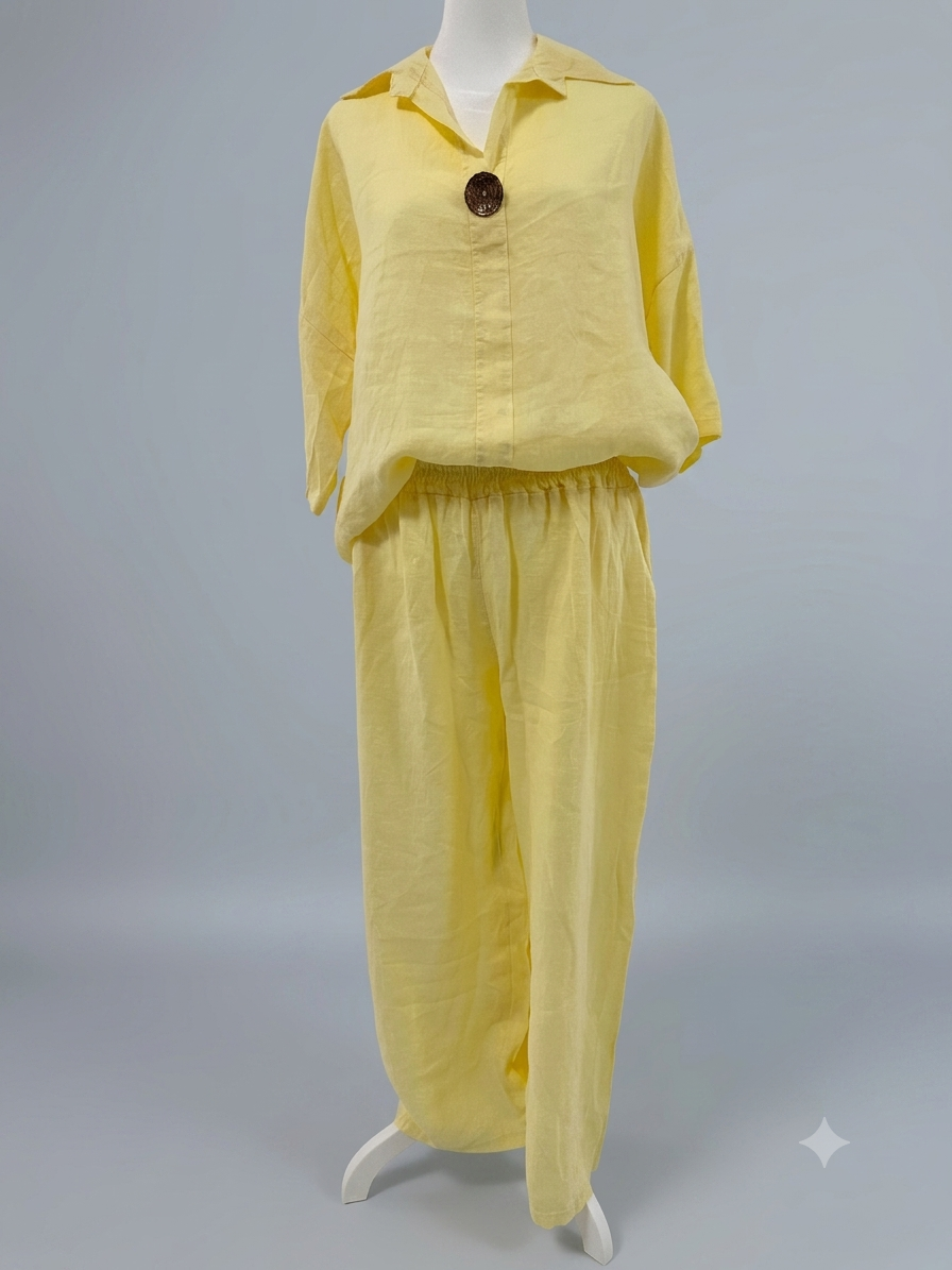 Linen Button-Up & Wide-Leg Pants Set
