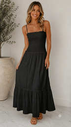 Smocked Eyelet Tiered Maxi Dress
