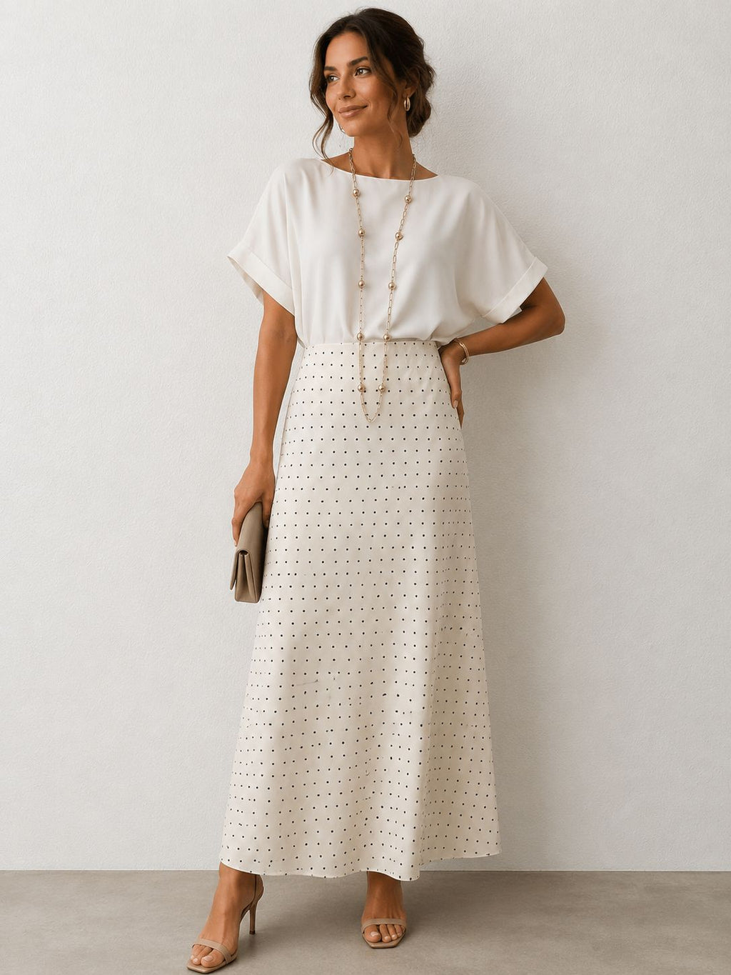 Polka-Dot Midi Skirt