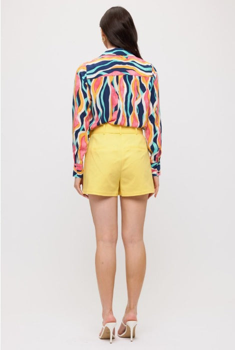 Sunny Yellow Belted Shorts