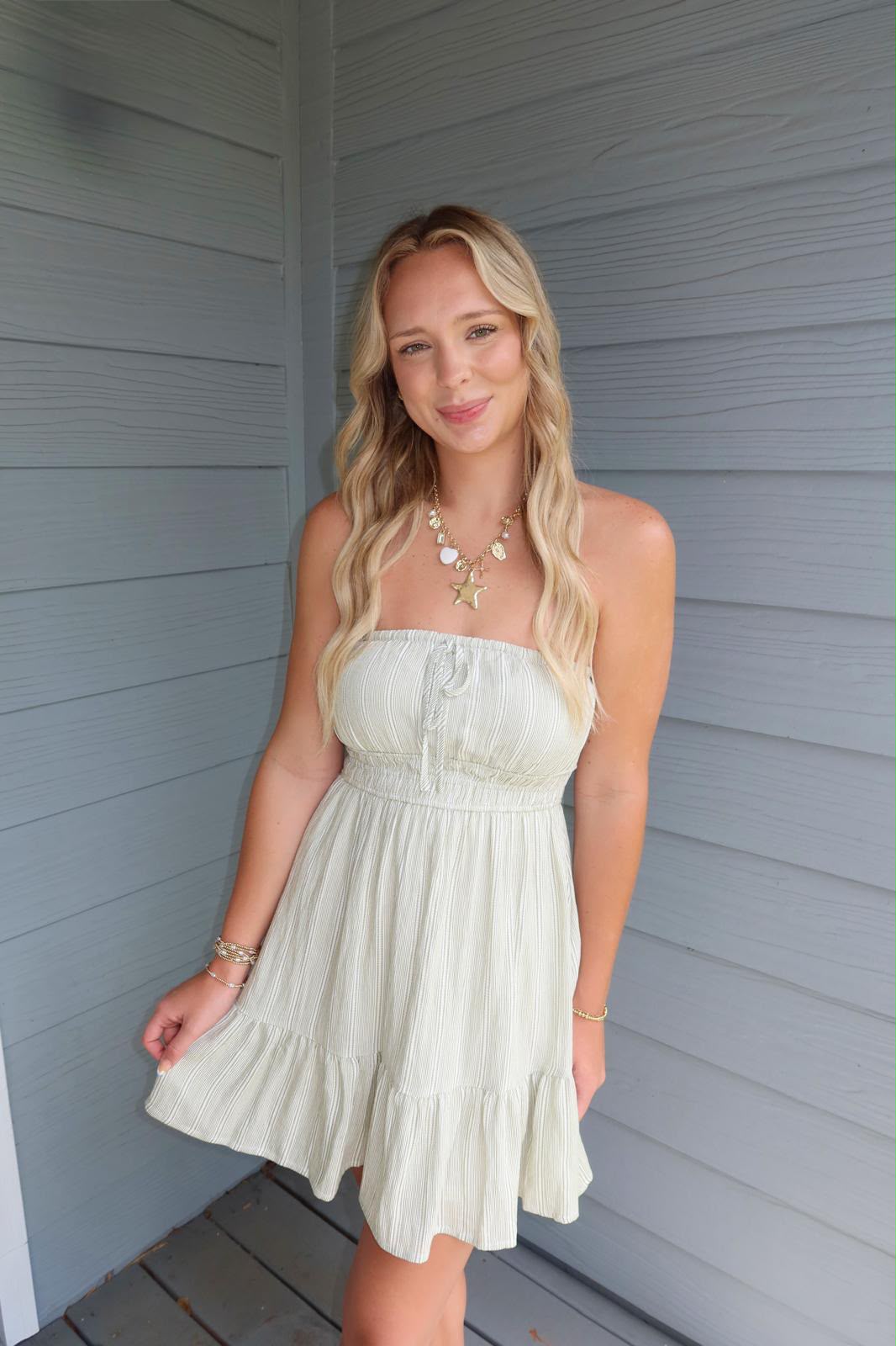 Striped Strapless Babydoll Mini Dress