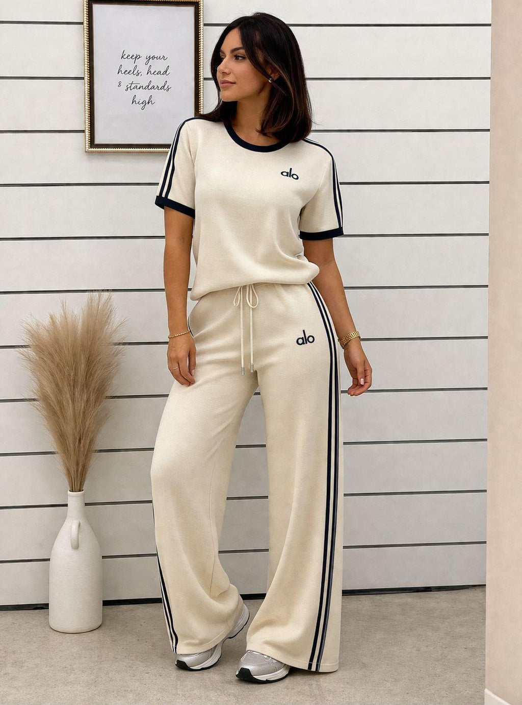 ALO Stripe Tee & Wide-Leg Pants Set