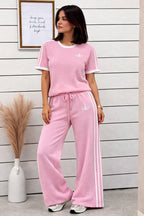 ALO Stripe Tee & Wide-Leg Pants Set