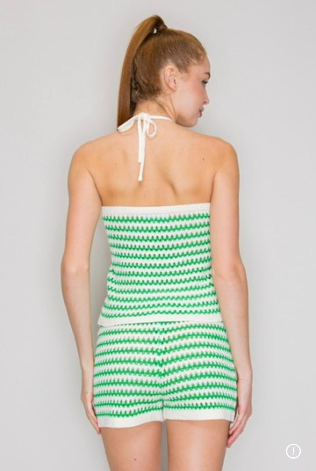 Set Green Crochet Halter Top & Shorts