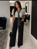 Polka Dot Tie-Neck Jumpsuit