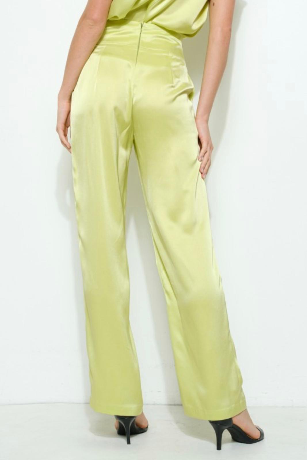 Lime Satin Belted Wide-Leg Pants