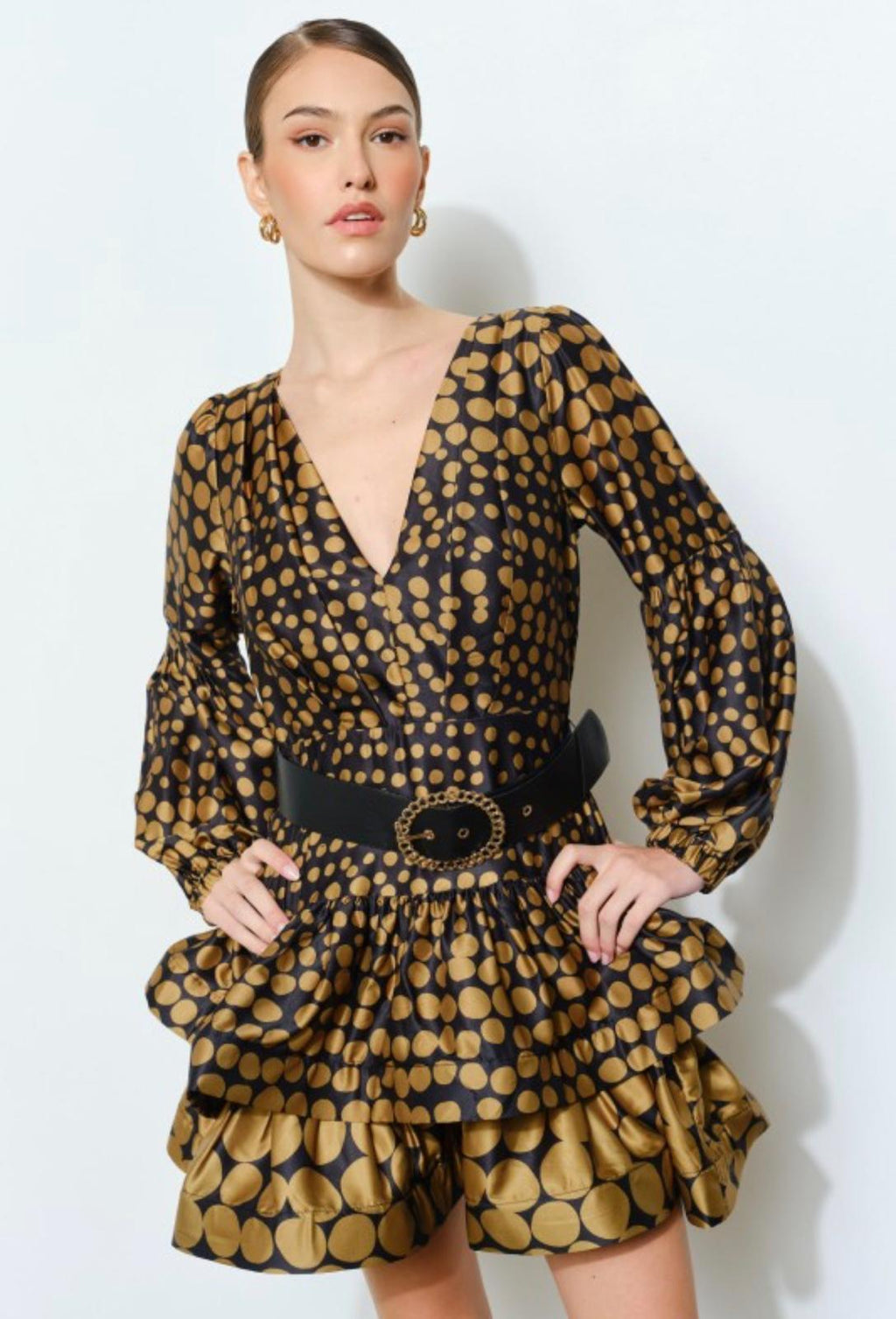 Gold Dot Ruffle Mini Dress
