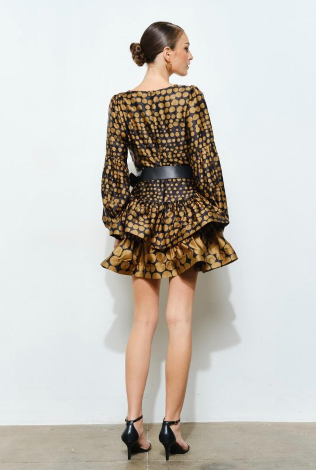 Gold Dot Ruffle Mini Dress