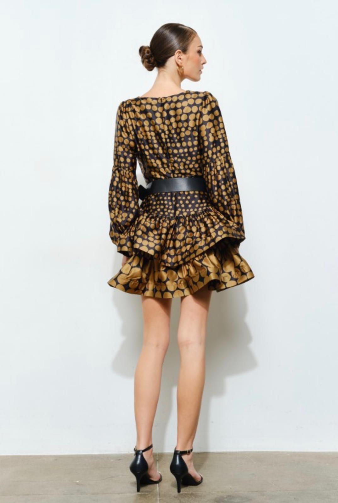 Gold Dot Ruffle Mini Dress
