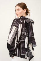 Black & White Graphic Print Bow-Tie Blouse