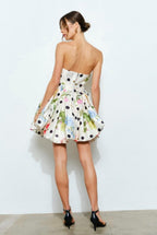 Floral & Polka Dot Strapless Bubble Mini Dress