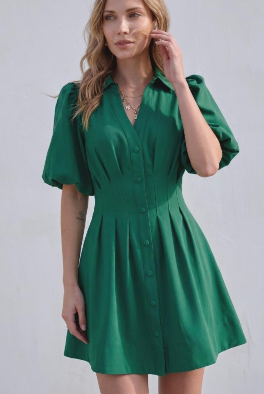 Puff Sleeve Button-Down Mini Dress