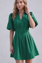 Puff Sleeve Button-Down Mini Dress