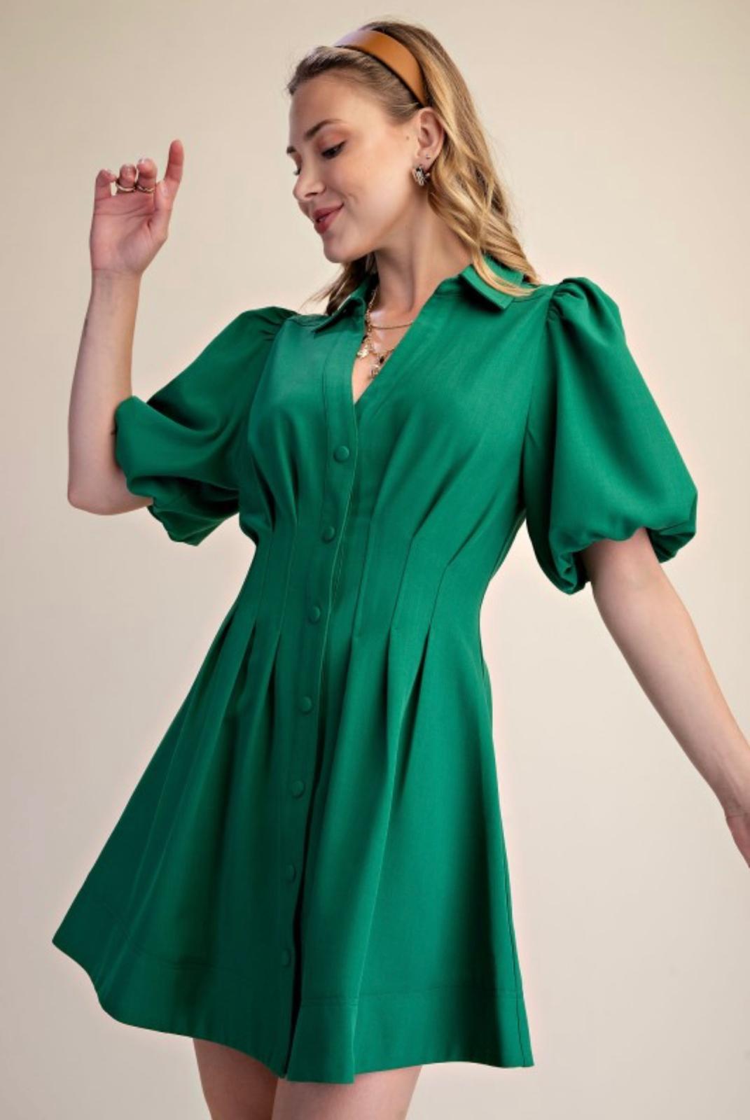 Puff Sleeve Button-Down Mini Dress