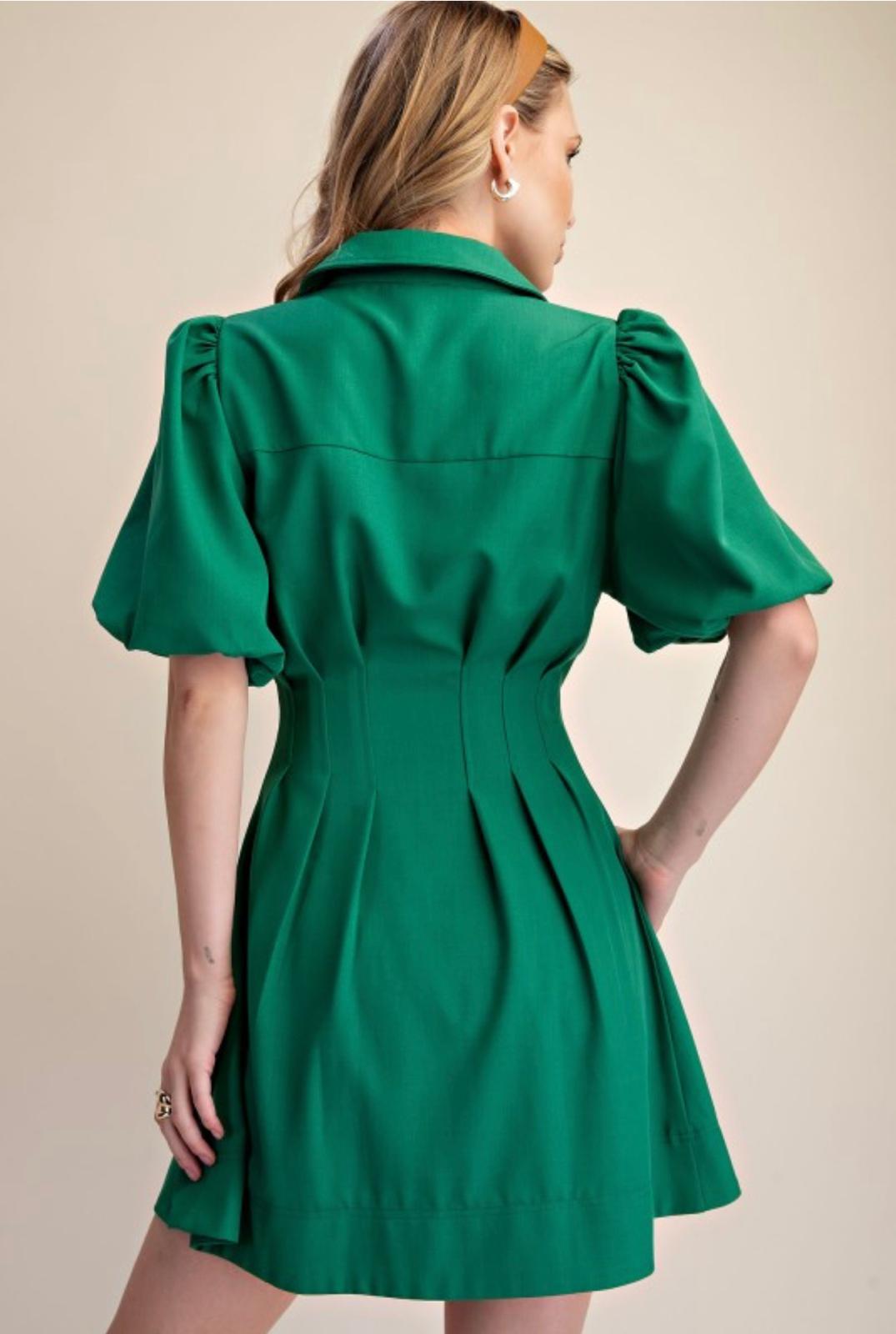 Puff Sleeve Button-Down Mini Dress