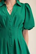 Puff Sleeve Button-Down Mini Dress