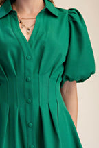 Puff Sleeve Button-Down Mini Dress