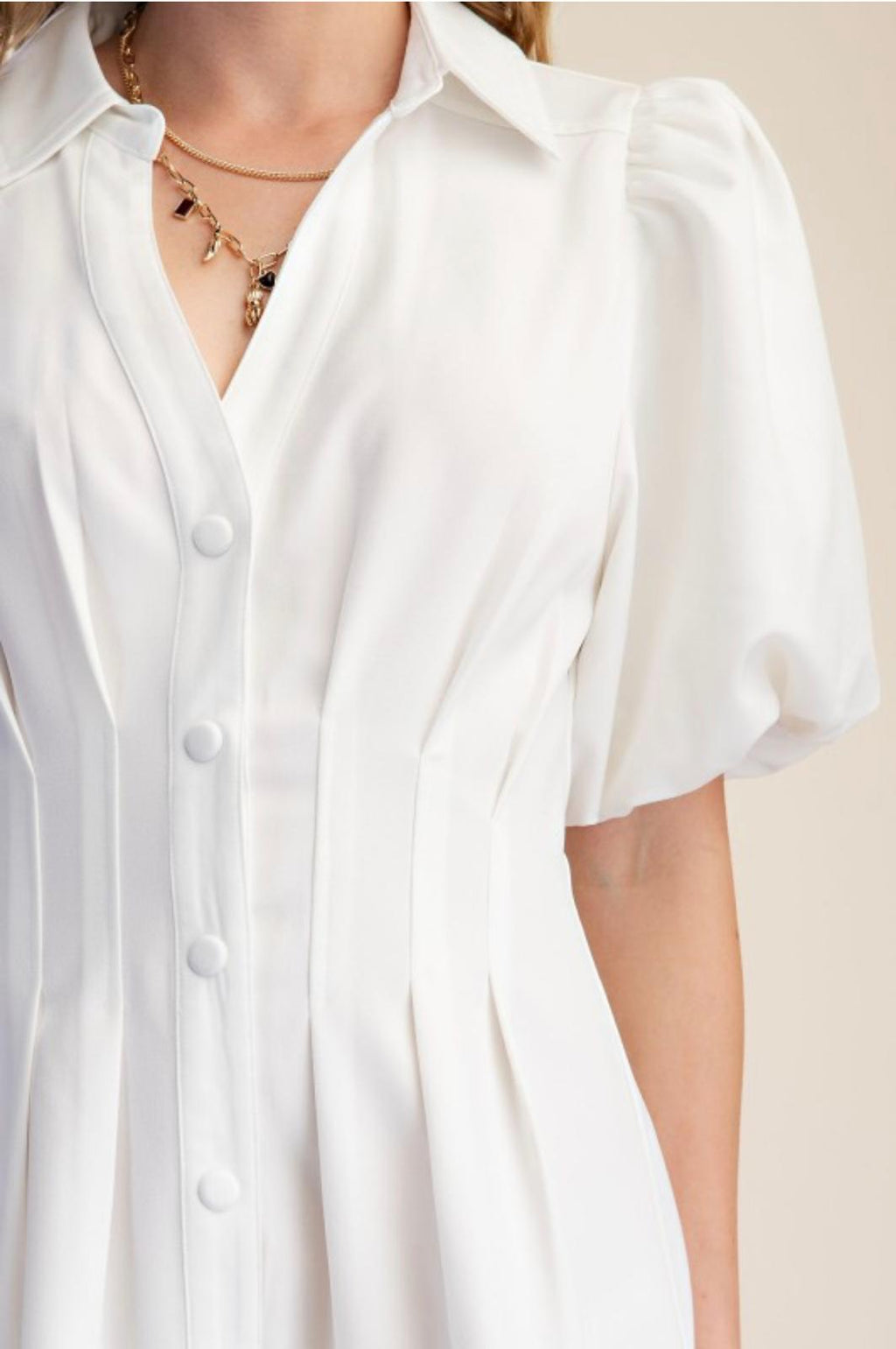 Puff Sleeve Button-Down Mini Dress