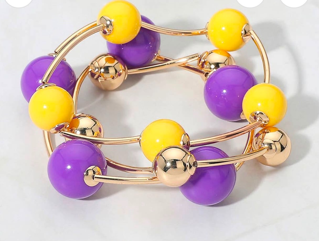 Purple & Yellow Ball Wire Wrap Bracelet