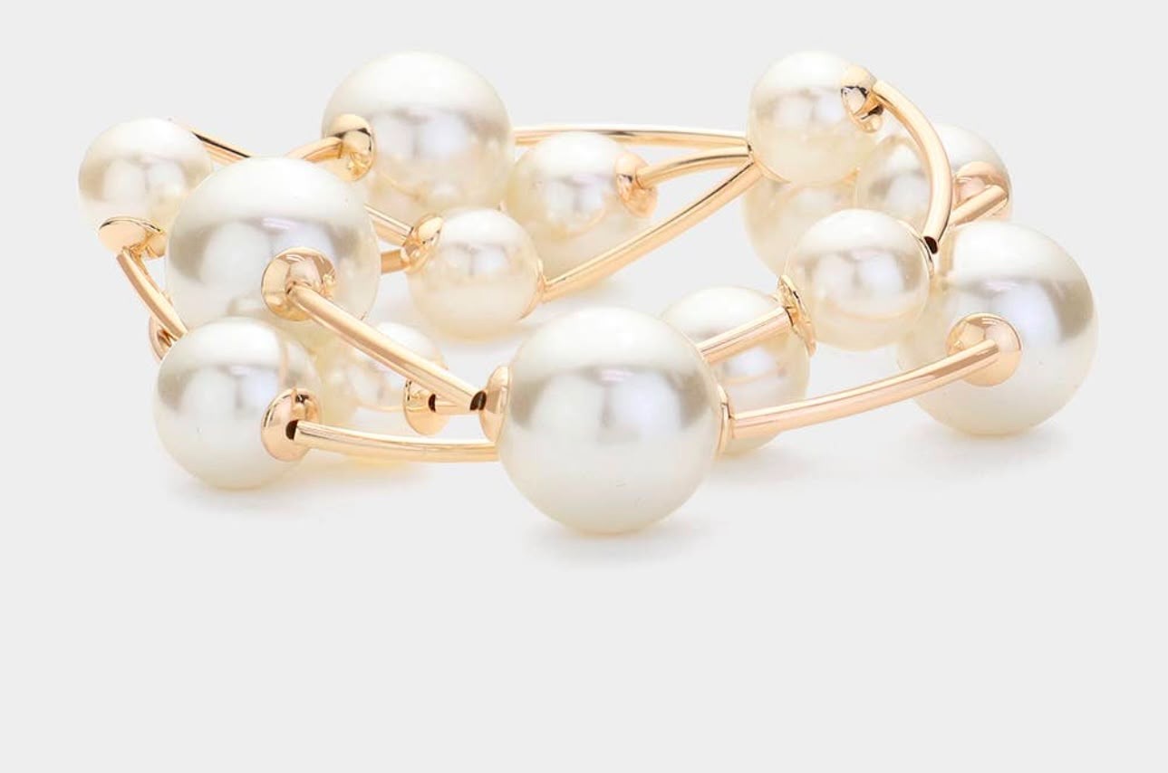 Pearl Ball Gold Wire Wrap Bracelet