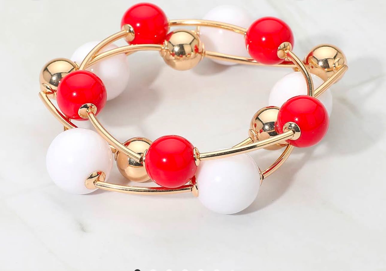 Red & White Ball Wire Wrap Bracelet