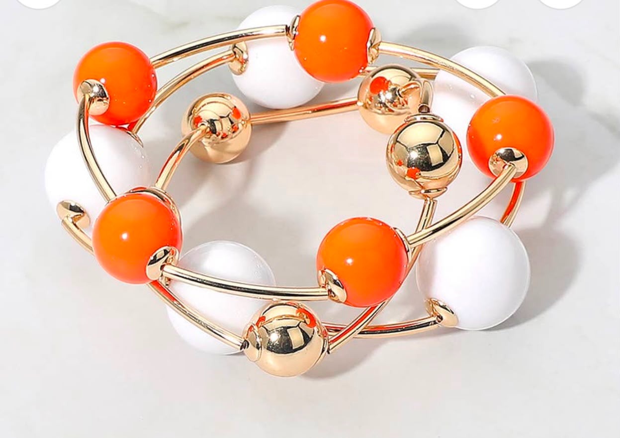 Orange & White Ball Wire Wrap Bracelet