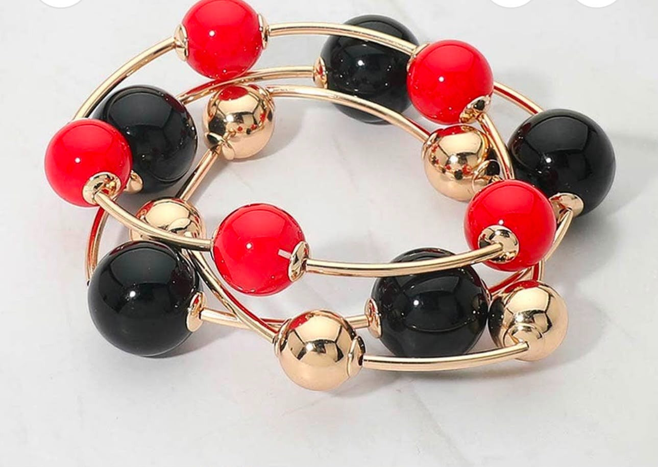 Black & Red Ball Wire Wrap Bracelet