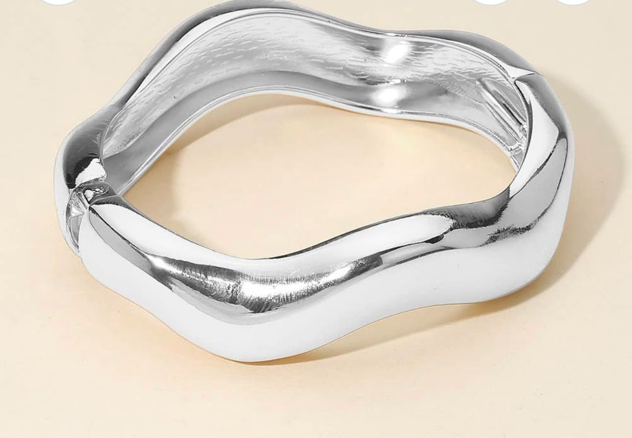 Silver Wave Bangle Bracelet