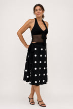 Black Polka Dot Halter & Midi Skirt Set