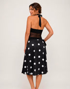 Black Polka Dot Halter & Midi Skirt Set