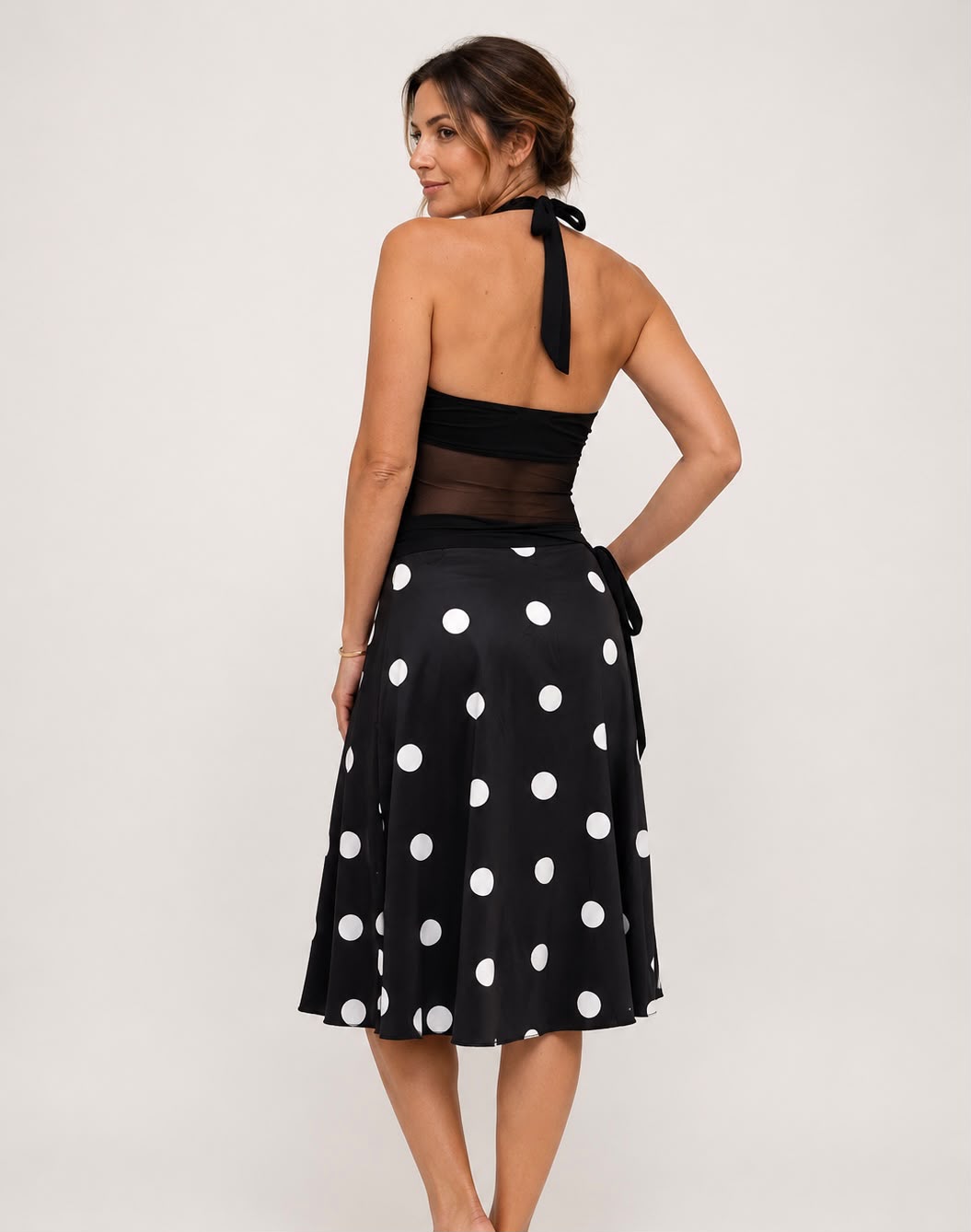 Black Polka Dot Halter & Midi Skirt Set