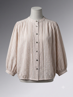 Striped Balloon Sleeve Button-Down Top